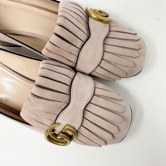 Gucci Pink Heeled Loafers with Gold Accent - Picture 7 of 14